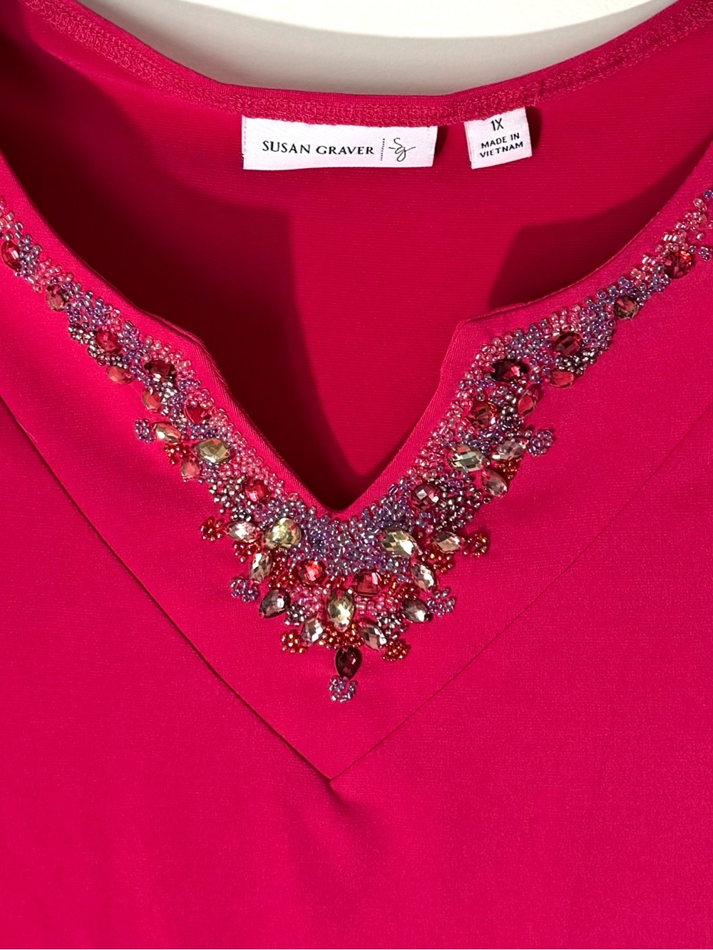 Susan Graver Pink Liquid Knit Twin set Sz 1X rhinestones embellished - Picture 7 of 12